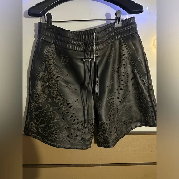 AMIRI Men’s Leather Laser-Cut Bandana shorts size 48
